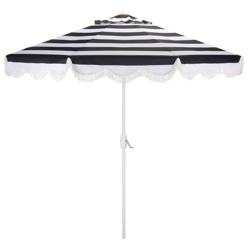 SAFAVIEH Outdoor Living Lucerna 9ft Crank Umbrella - Black Striped/White