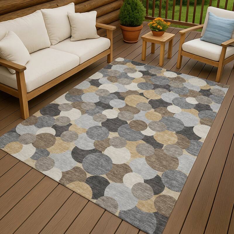Machine Washable Indoor/ Outdoor Mucho Bubbles Chantille Rug - Gray - 3' x 5'