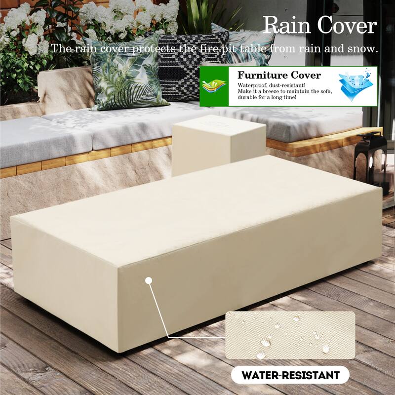 Patio Watcher 56in. Outdoor Rectangle Magnesium Oxide Fire Pit Table with Gas Tank Cover
