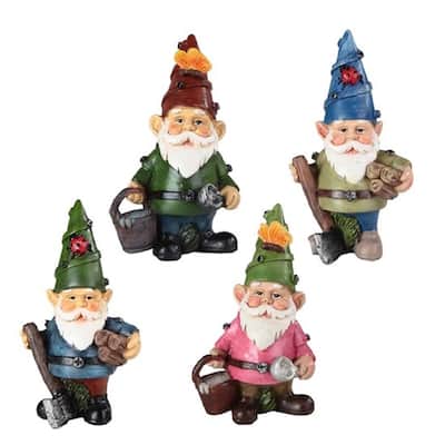 Q-Max 4-Piece Miniature Working Garden Gnome Figurine Set 4.25"H Fantasy Decoration