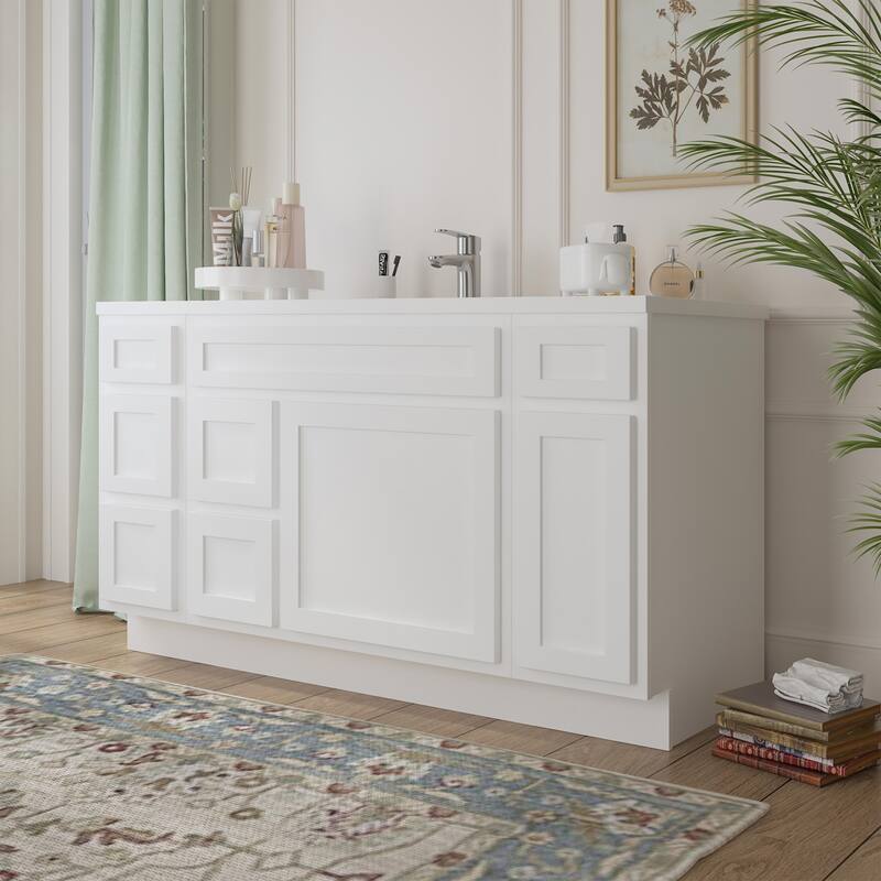 Vanity Art 60" Oak Freestanding Bathroom Vanity Cabinet without Top