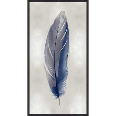 Blue Feather on Silver II by Julia Bosco Canvas Art Framed