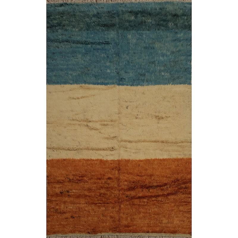 Hand Knotted Oriental 100% Wool Carpet Modern Stripe Multi-Colored Moroccan Area Rug - 9' 10'' X 6' 10''
