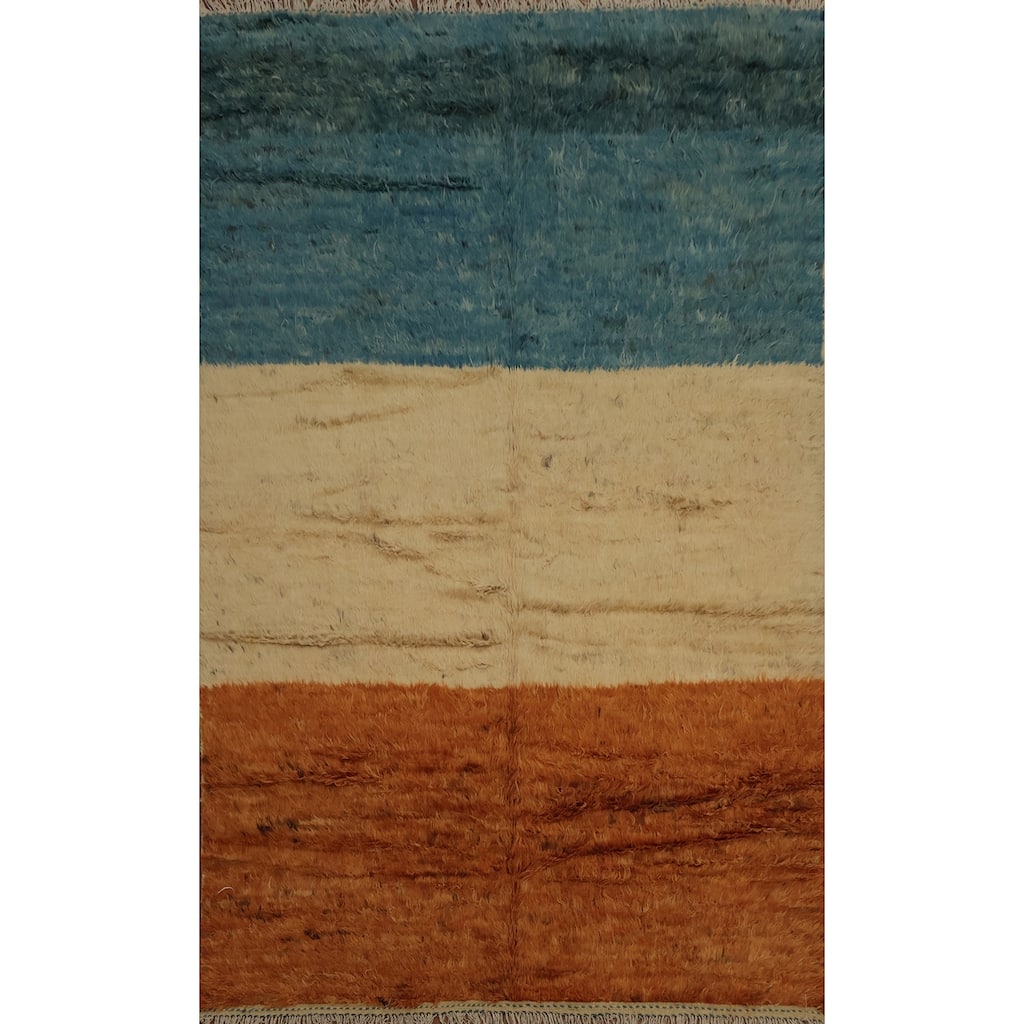 Hand Knotted Oriental 100% Wool Carpet Modern Stripe Multi-Colored Moroccan Area Rug - 9' 10'' X 6' 10''