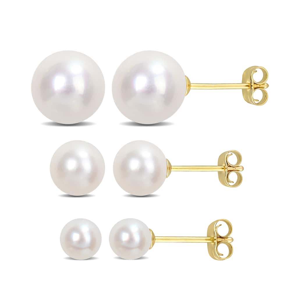 Miadora 4-8.5mm Cultured Freshwater Pearl 3-Pair Stud Earrings Set in 14k Yellow Gold