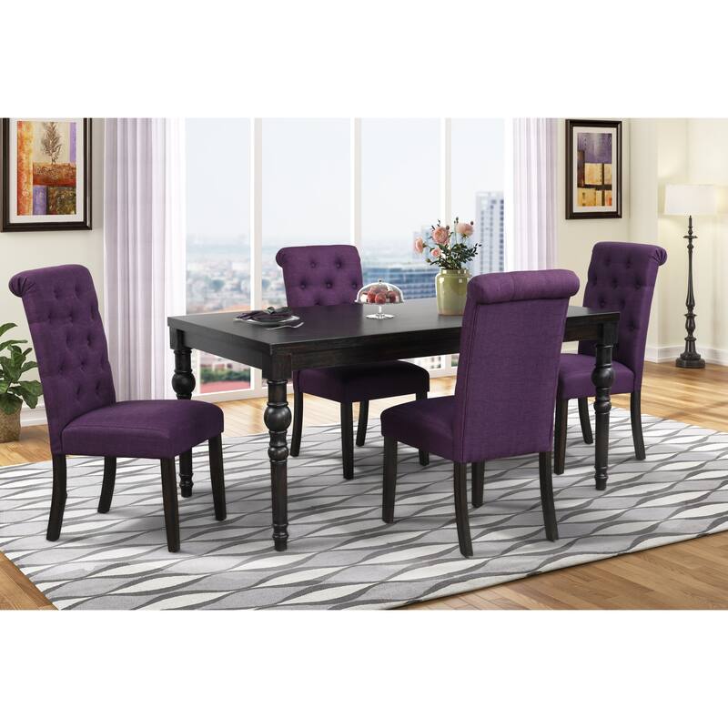 Purple Rectangular Dining Table, Four Upholstered Dining Chairs with Backs, Minimalist Dining Table and Chair Set