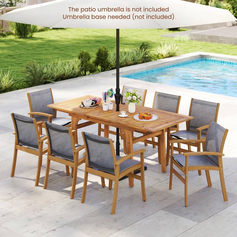 9 Pieces Acacia Wood Patio Dining Set for 6-8 - Multi