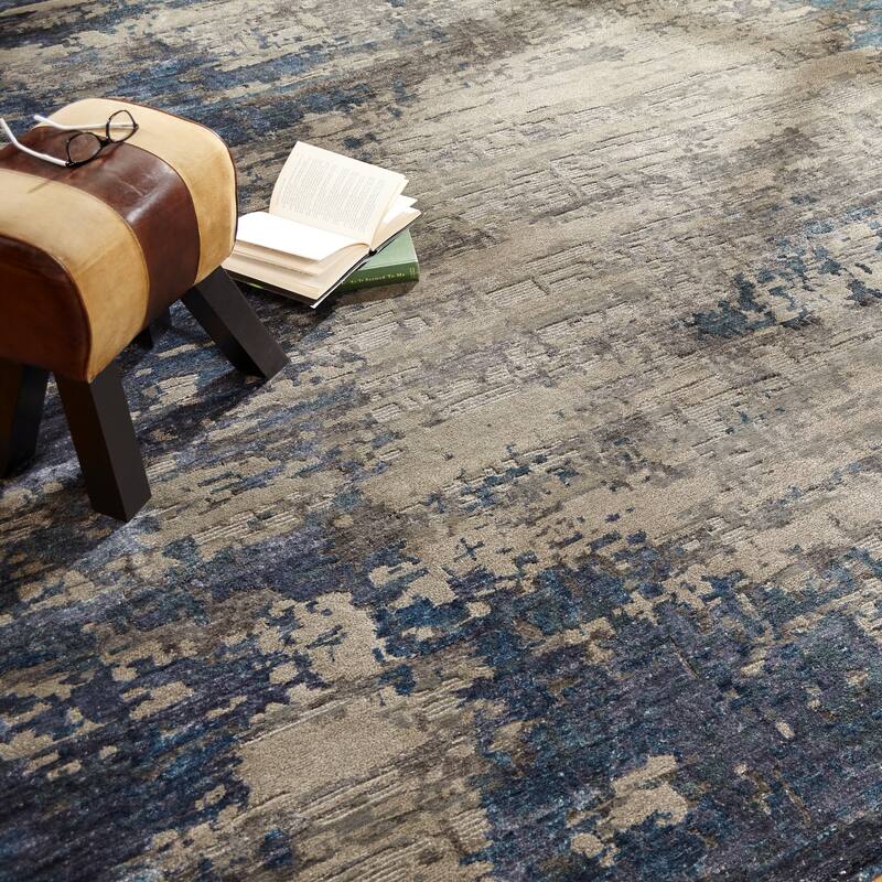 Modern Blue Hand-Knotted Wool & Viscose Area Rug