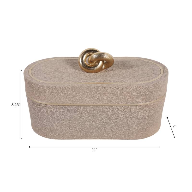 Oval Shape Decorative Box with Textured Finish - Multi-Purpose Decorative Storage and Organizer - 14", Tan - 14" x 7" x 8.25"