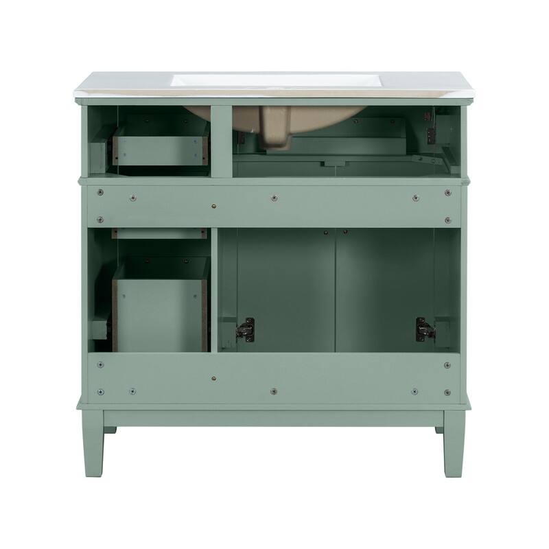 36" Bathroom Vanity with Ceramic Sink, Freestanding Bathroom Vanity Cabinet with 2 Soft Close Doors and 4 Storage Drawers