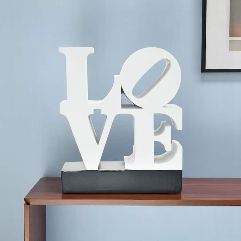HomeRoots 4" White And Black Resin Love Tabletop Sculpture - 3.50 in. x 4.00 in. x 1.50 in. - White/Black - 3.50 in. x 4.00 in.  x 1.50 in.