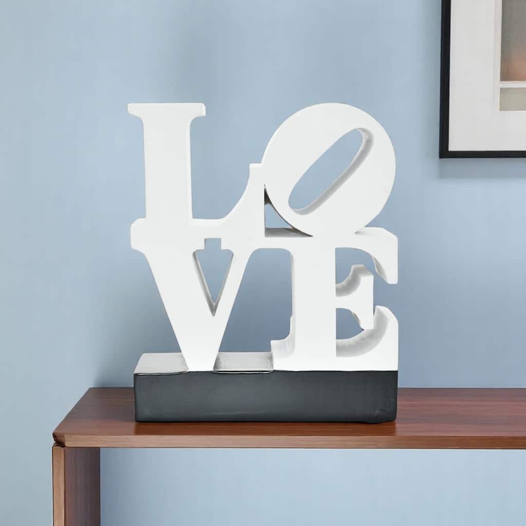 HomeRoots 4" White And Black Resin Love Tabletop Sculpture - 3.50 in. x 4.00 in. x 1.50 in.