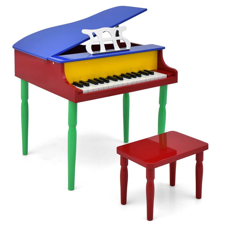 Toddler Toy 30-Key Classic Baby Grand Piano Wood w/ Bench Music Rack - Colorful