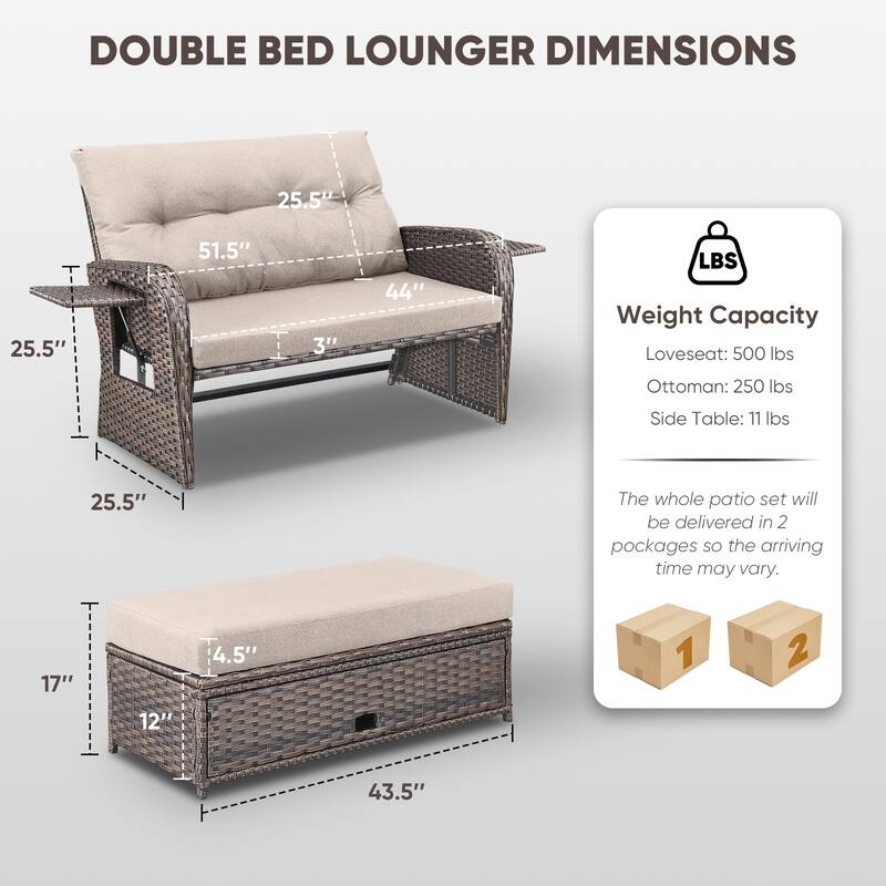 Outdoor Rattan Lounge Chair with Footrest for Backyard - Brown