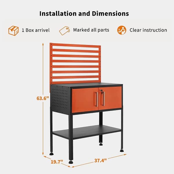 dimension image slide 1 of 2, Mcombo Metal Workbench for Garage, Adjustable Worktable with Storage Cabinet for Home Office, Basements, Workstation Bench 81
