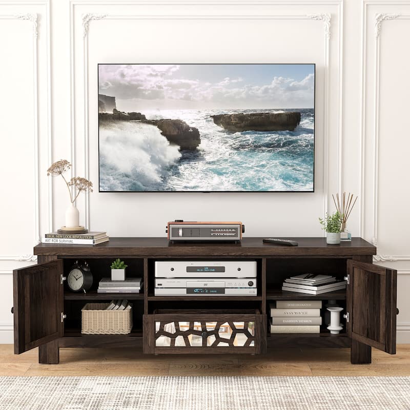 Gymax 55'' Retro TV Stand Media Entertainment Center w/ Mirror Doors &