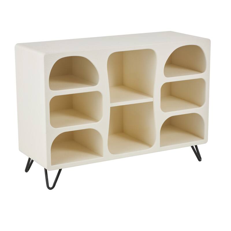 Cream Wood 8 Shelf Storage Shelving Unit with Black Metal Support