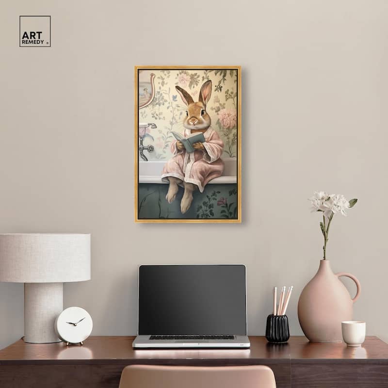 Bunny Bibliophile Bathing Canvas by Art Remedy