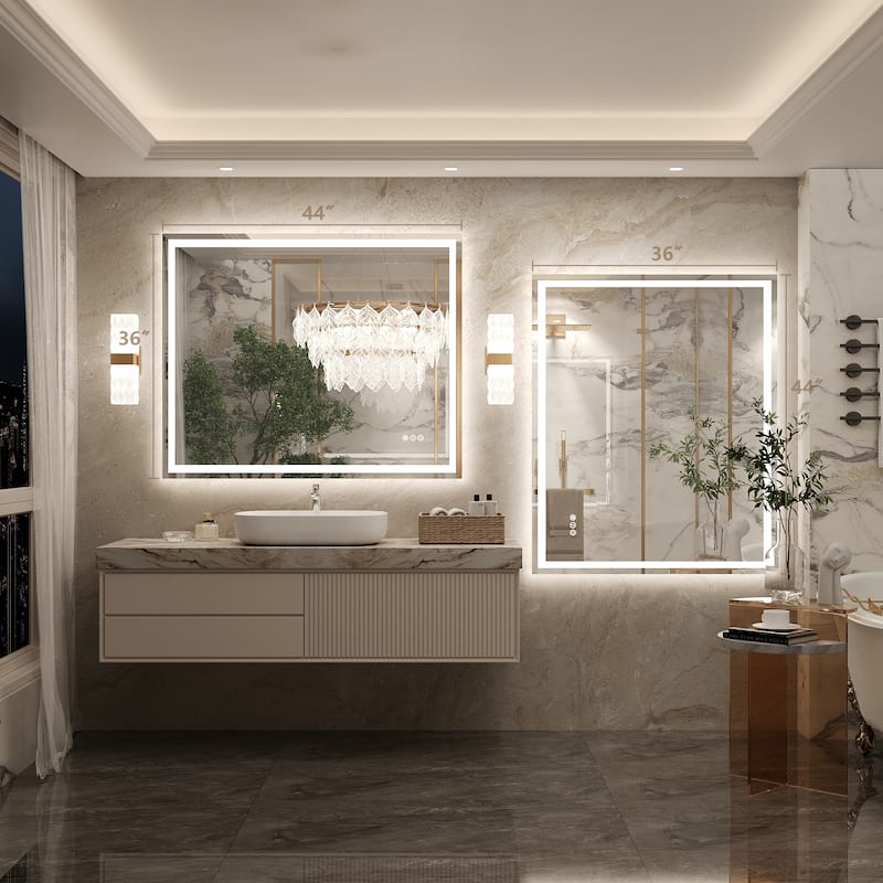 Frameless LED Front Light and Backlit 3 Colors Dimmable Anti-Fog Wall Bathroom Vanity Mirror