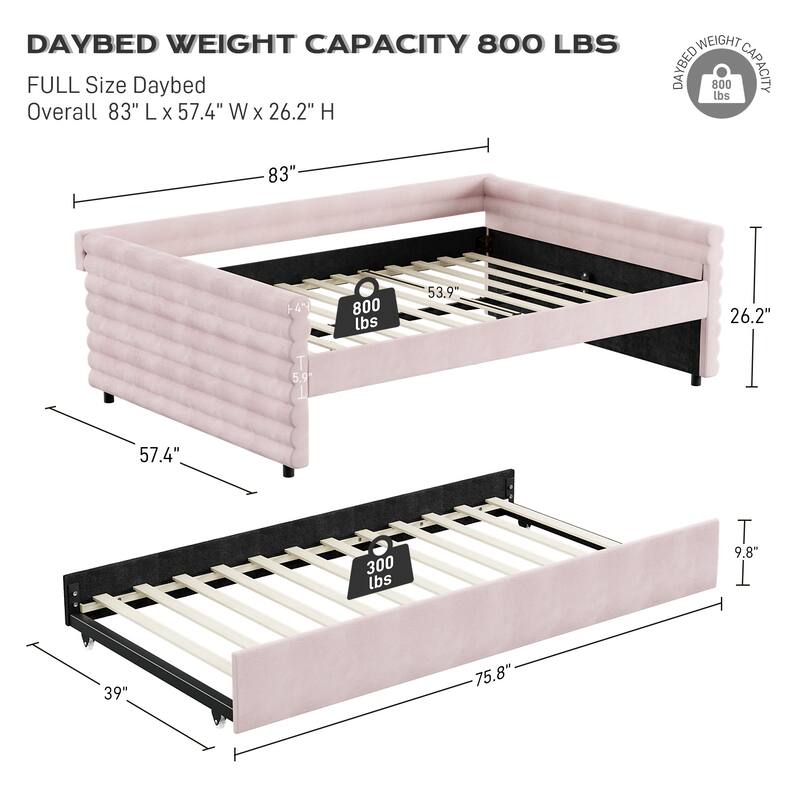 Ouyessir Modern Upholstered Tufted Daybed with Trundle & Drawers