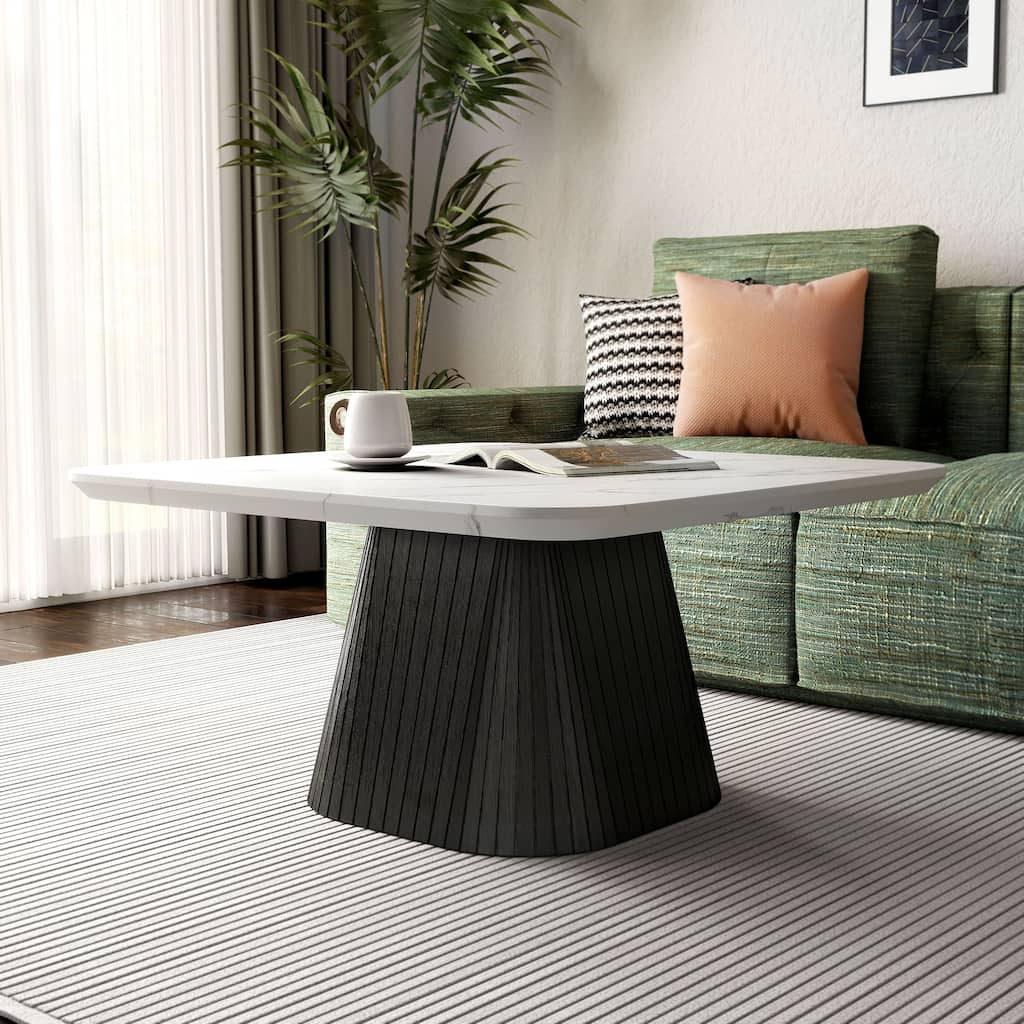 Furniture of America Tonix Modern White and Black Square Faux Marble Top Coffee Table