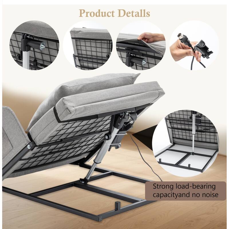 Safe & Comfortable Electric Bed Backrest, 4-68° Adjustable Lift with Rails