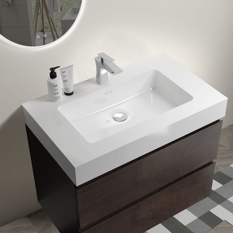 30"Bathroom Vanity with Sink,Large Storage Wall Mounted Floating Bathroom Vanity,One-Piece Sink Basin without Drain and Faucet