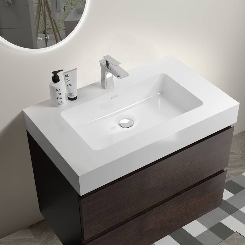 GDFStudio - Naomi Modern Floating Bathroom Vanity with Soft-Close Drawers and Pre-Assembled One-Piece Sink Basin