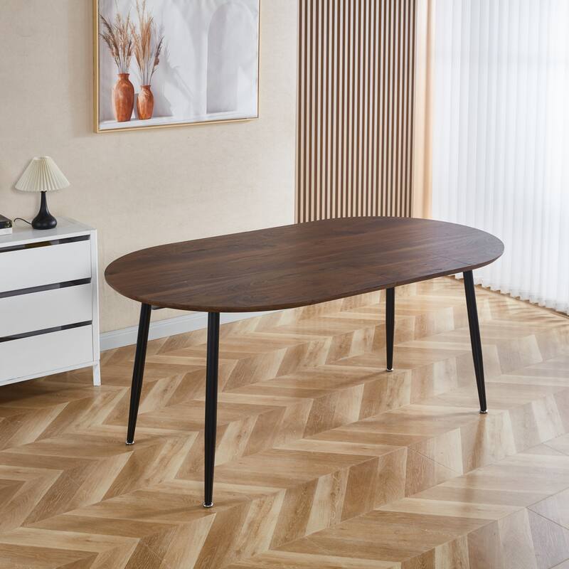 Extensible Oval Dining Table for 4-6 Person, Multi-functional Office Dining Table, Kitchen Table with MDF Top & Metal legs