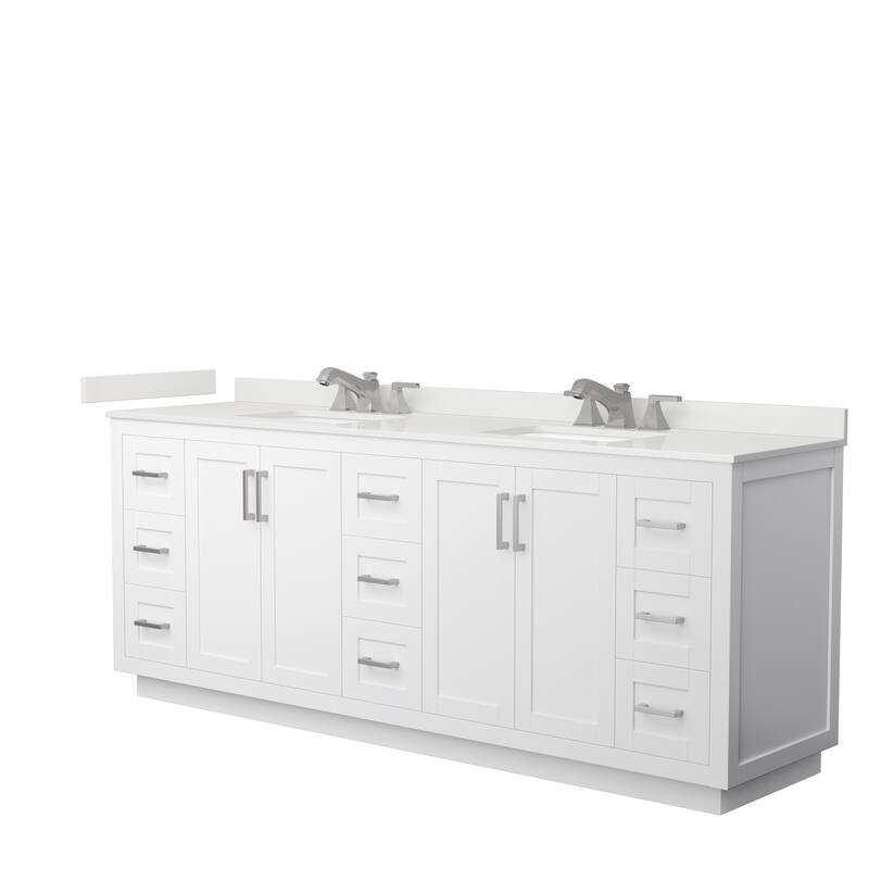 Miranda 84-inch Double Vanity, Quartz Top - White, Nickel Trim, White Quartz Top