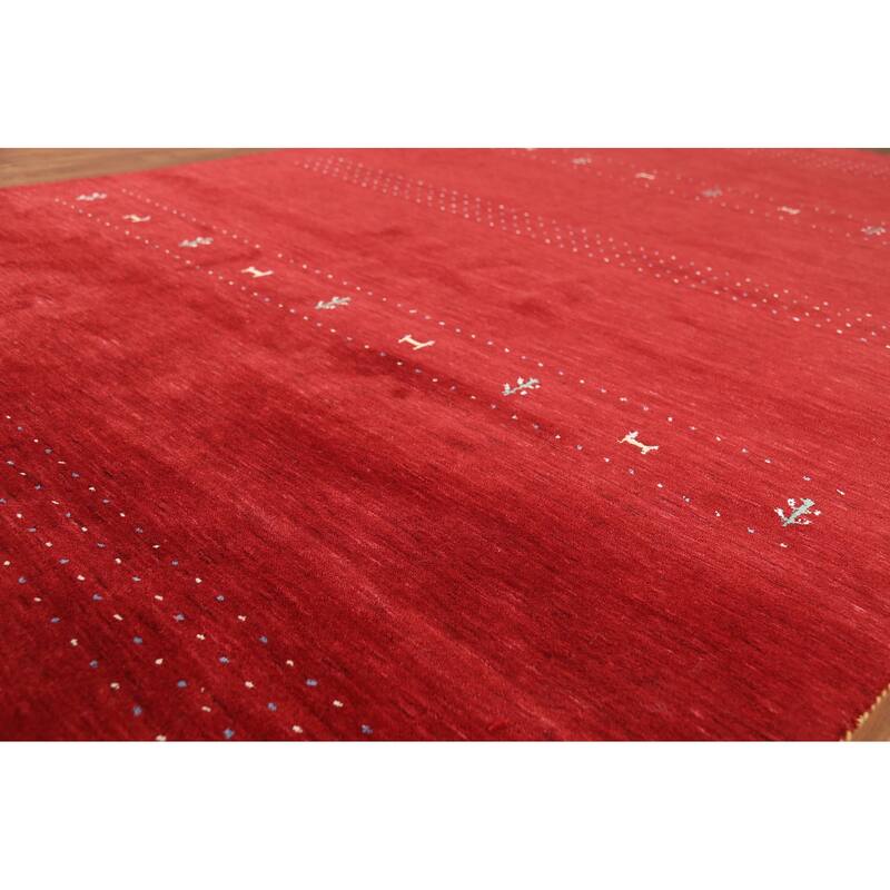 Gabbeh Oriental Area Rug Hand-Knotted Tribal Red Wool Carpet - 6'6"x 9'8"