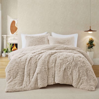 Fluffy Shaggy Reversible Faux Fur Comforter Set, Fuzzy Plush Bedding Set