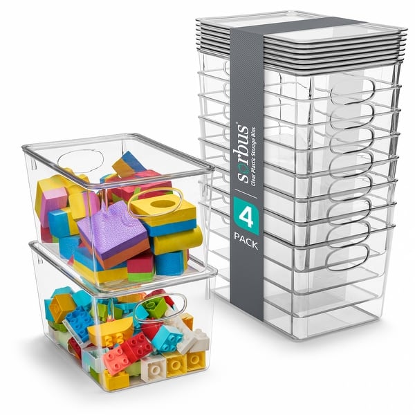 slide 2 of 5, Sorbus Large Storage Clear Containers with Lids Toy Bins and Organizers - 8 Pk Clear