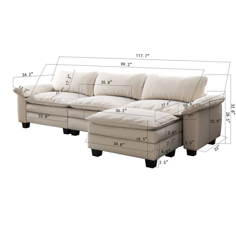 Luxury Velvet Upholstered Sectional Sofa Couch with Ottoman