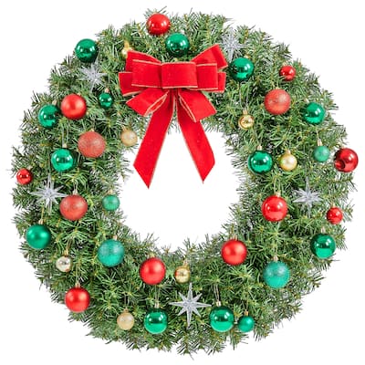 Yaheetech 30in Pre-lit Christmas Wreath Holiday Decoration with 110 LED Lights & 300 Tips - 2.5ft