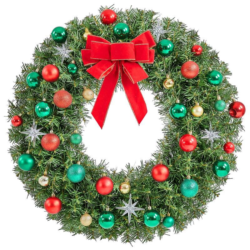 Yaheetech 30in Pre-lit Christmas Wreath Holiday Decoration with 110 LED Lights & 300 Tips - 2.5ft