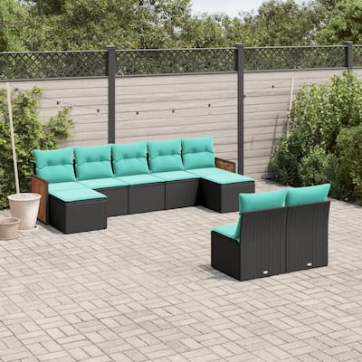 vidaXL 9 Piece Patio Sofa Set with Cushions Black Poly Rattan