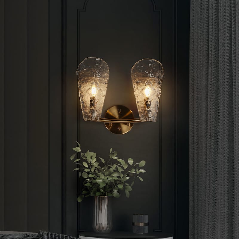 Fenro Modern 3-Light Gold Bathroom Vanity Light Textured Glass Wall Sconce