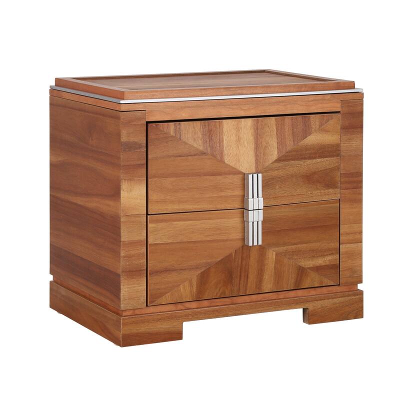 Mid-Century Modern 2-Drawer Diamond Wood End Table with Storage - Light Brown