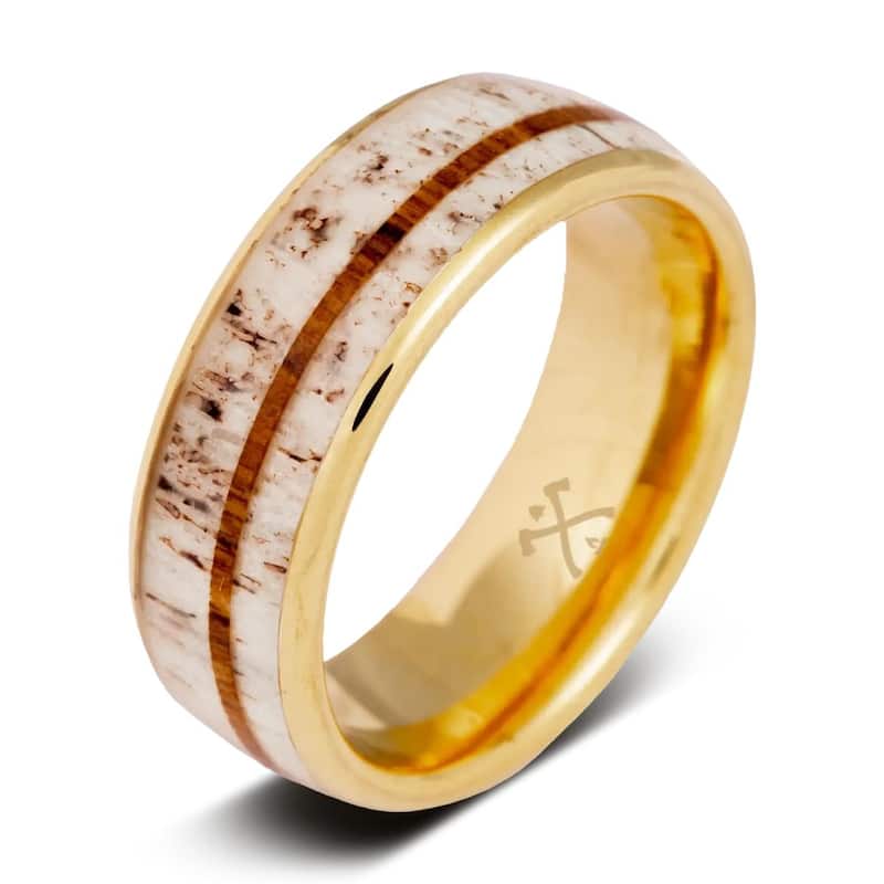 Manly Bands THE IBEX Tungsten Yellow Gold Plated 8mm Polished Band