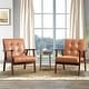 preview thumbnail 10 of 24, Ebello Mid-Century Modern Upholstered Leather Accent Chair with Solid Wood Frame 2PCS-Orange