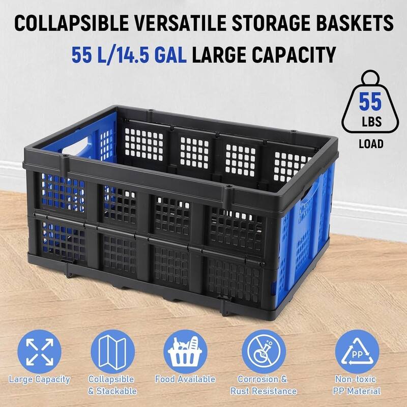 Foldable Storage Basket, Stackable Crate with Handle