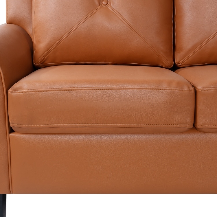Stylish Sofa Combo: Chesterfield Sofa with Rolled Arms and Button Tufted Flared Arms Microfiber Couch for Small Spaces