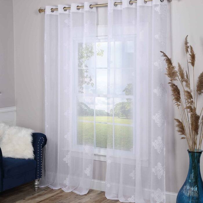 Superior Damask Grommet Sheer Window Curtain Panels (Set of 2)