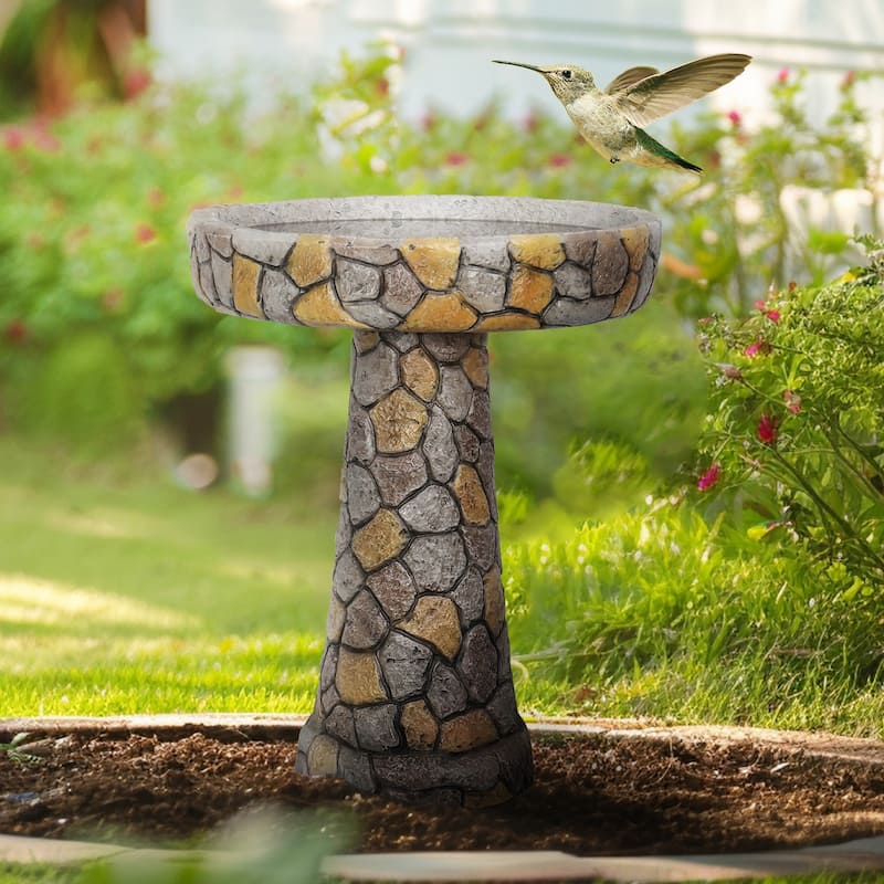 24" H Outdoor Concrete Bird Bath - Perfect for Adding Interest to Garden, Patio, Backyard, Porch and Deck