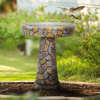 24" H Outdoor Concrete Bird Bath - Perfect for Adding Interest to Garden, Patio, Backyard, Porch and Deck