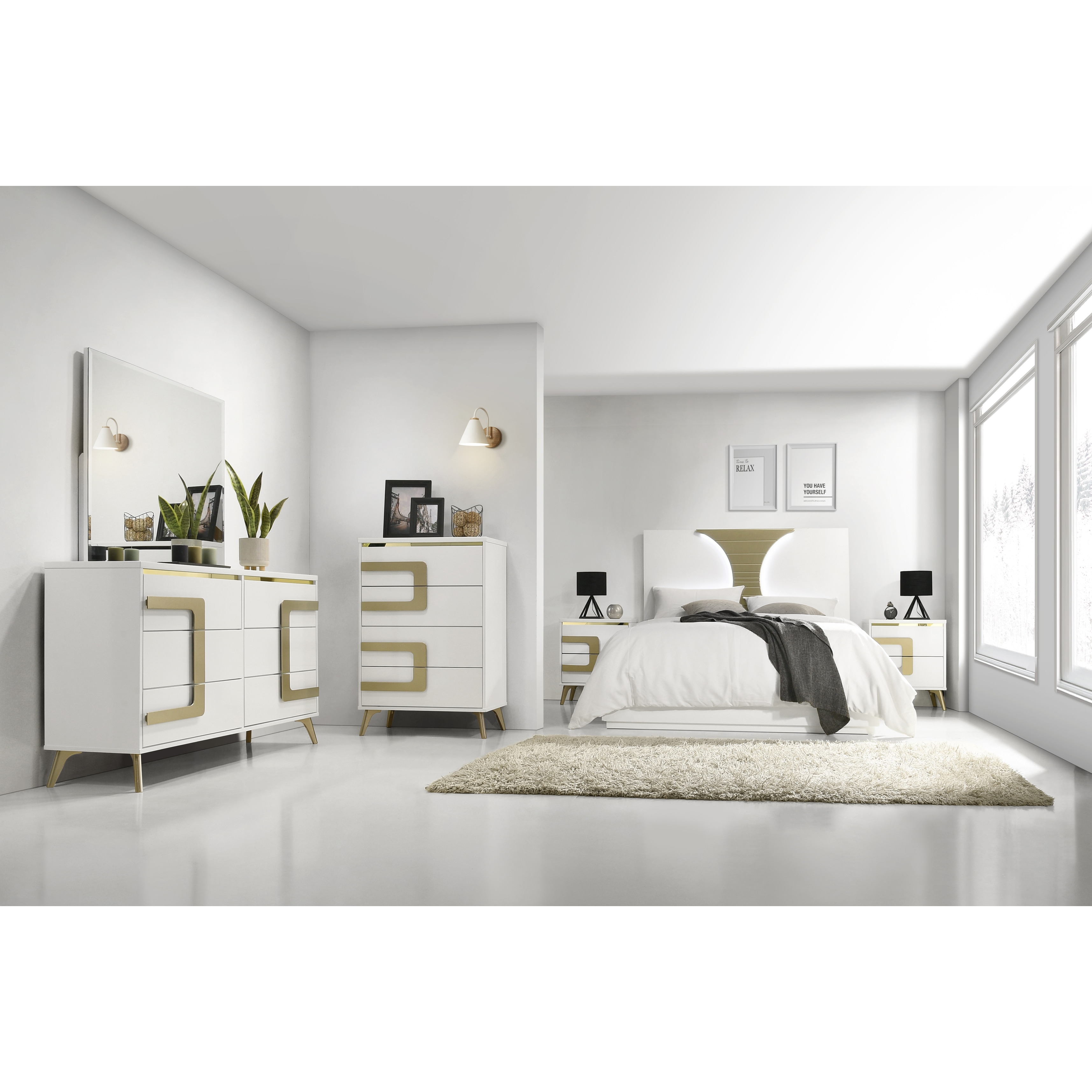 white claire modern drawer dresser Claire White and Gold Wood 6 Drawer Dresser with Mirror Set