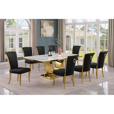 Best Quality Furniture D321-SC324-7 Dining Set with 78" White Marble Top