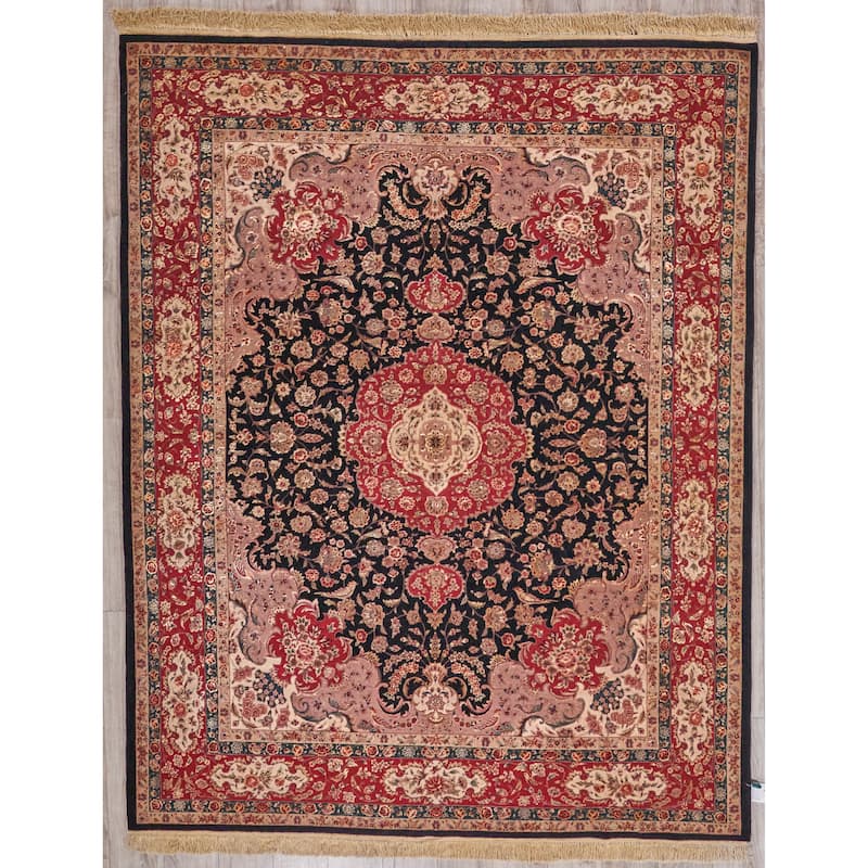 EXQUISITE RUGS ONE-OF-A-KIND Super Fine Tabriz Wool and Silk Hand Knotted Red Rug - 8'x10' - 8'x10'
