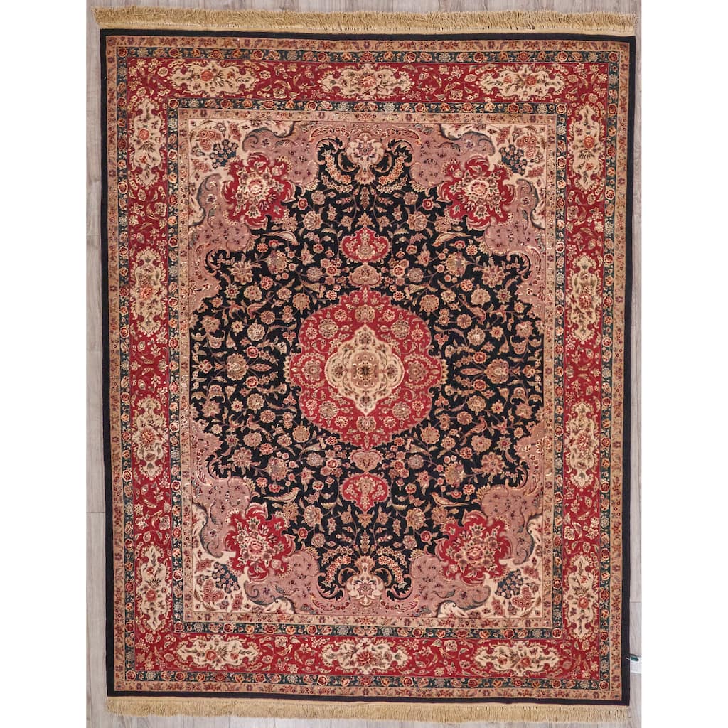 EXQUISITE RUGS ONE-OF-A-KIND Super Fine Tabriz Wool and Silk Hand Knotted Red Rug - 8'x10'